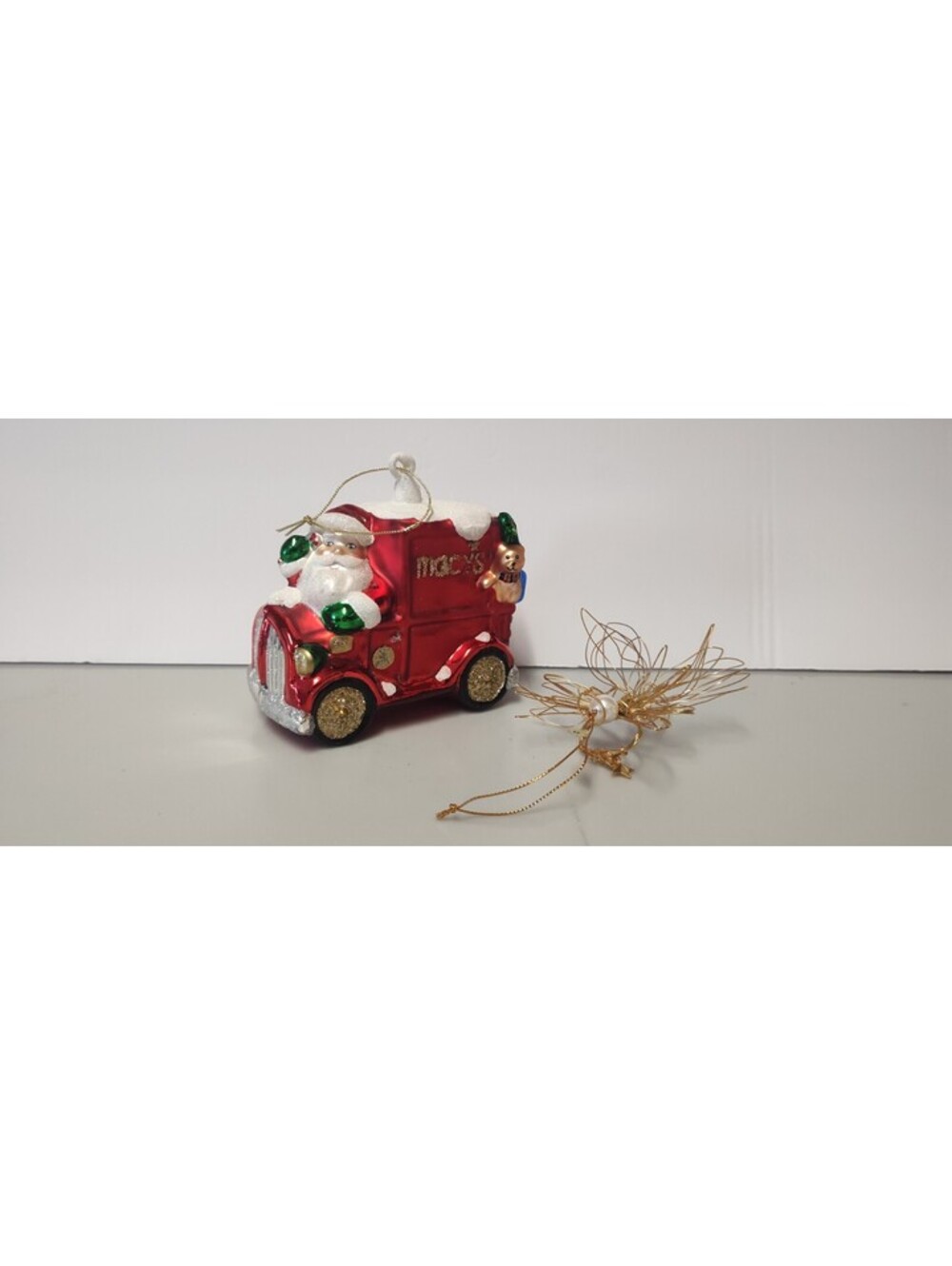 Macy's Santa Truck Blown Glass + Avon 1997 Radiant Angel Ornament Lot